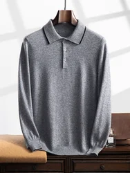 Jersey de Cachemira de cabra para hombre, suéter con cuello de POLO, camisa de Color colisión, talla grande, moda de otoño e invierno, 100%