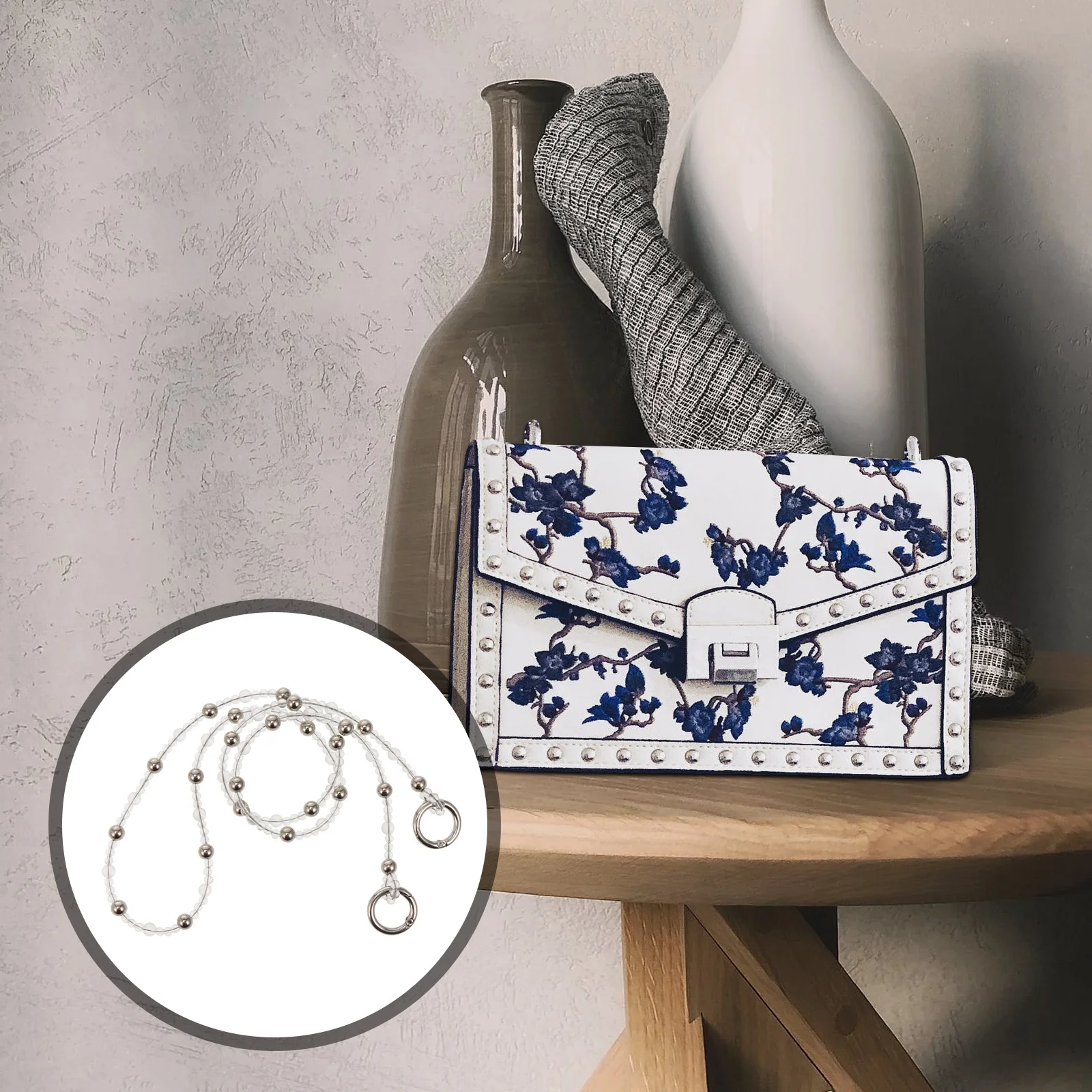 2 Buah Rantai Manik Kristal DIY Unik Aksesori Tas Tangan Tahan Lama Tali Tas Elegan Pengganti Rantai Tas Manik Kristal