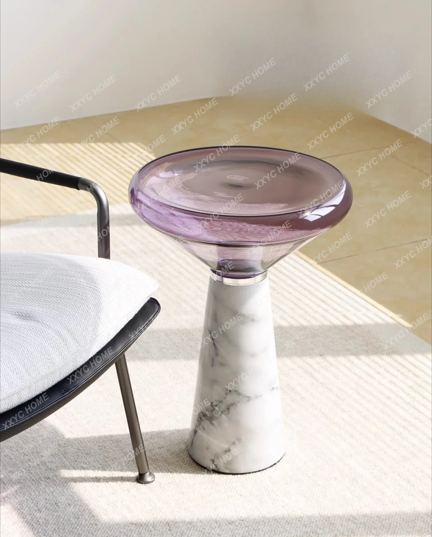 Modern simple marble sofa edge several creative stained glass