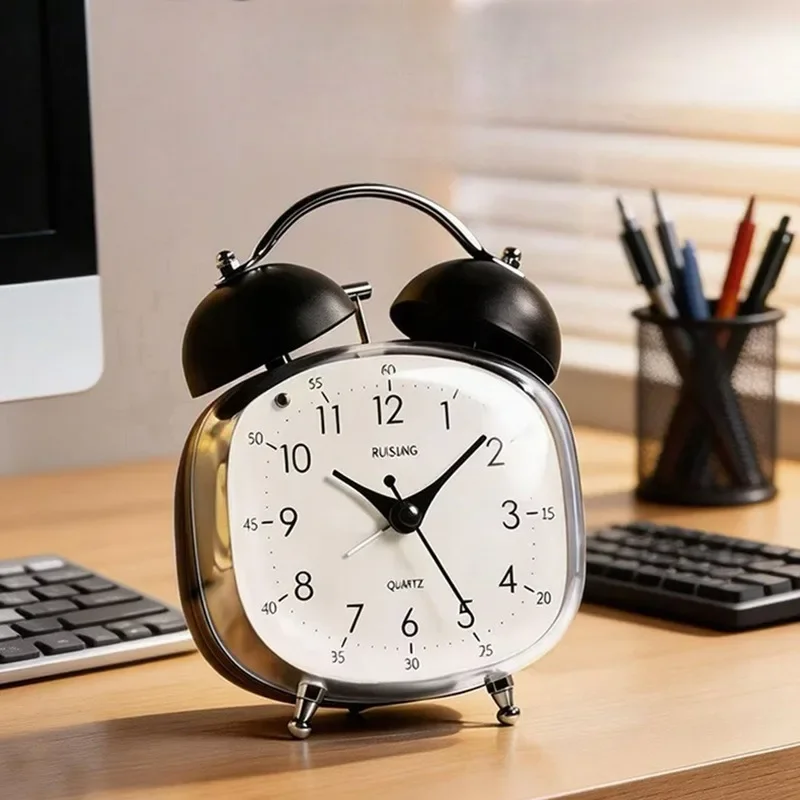 Alarm Clock Metal Frame Twin Bell Silent Non-Ticking Quartz Children Table Clock Home Decor Pointer Clock Back Light Decoration