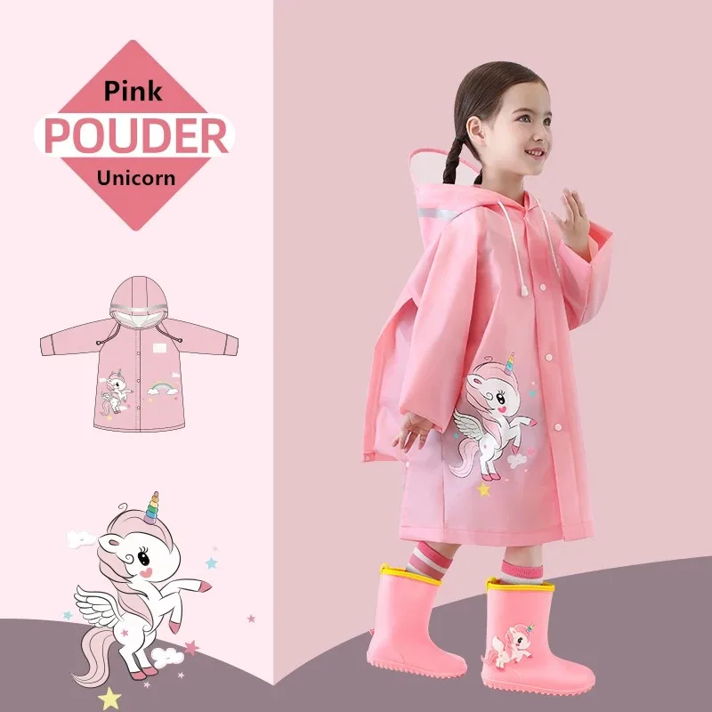 Cute Kids Raincoat Wateproof Children Dinosaur Unicorn Rain Poncho Rain Coat Jacket With Backpack Position Student RainWear