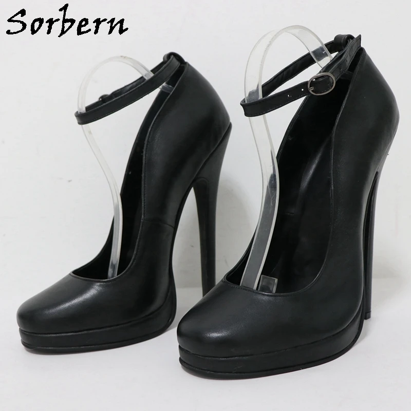 Sorbern 18Cm Round Toe Black Matte Women Pump Shoes Stilettos Platform Ankle Strap Shoe For Crossdresser Sissy Girls Size 10