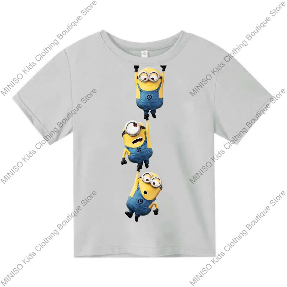 MINISO 100% Cotton T-Shirt Anime Cartoon Funny Minion Print Fashion Casual Streetwear Oversized Tshirt Kids Adults Tops Clothing