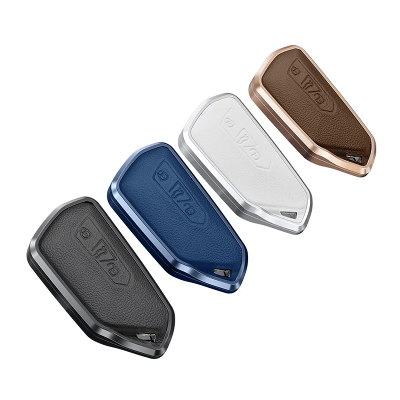 غطاء حافظة مفاتيح السيارة من الجلد المصنوع من سبائك الألومنيوم لسيارة VW Golf 8 MK8 Teramont ID.3 ID.4 ID.5 سكودا Enyaq iV Octavia Seat Leon Key Fob #1