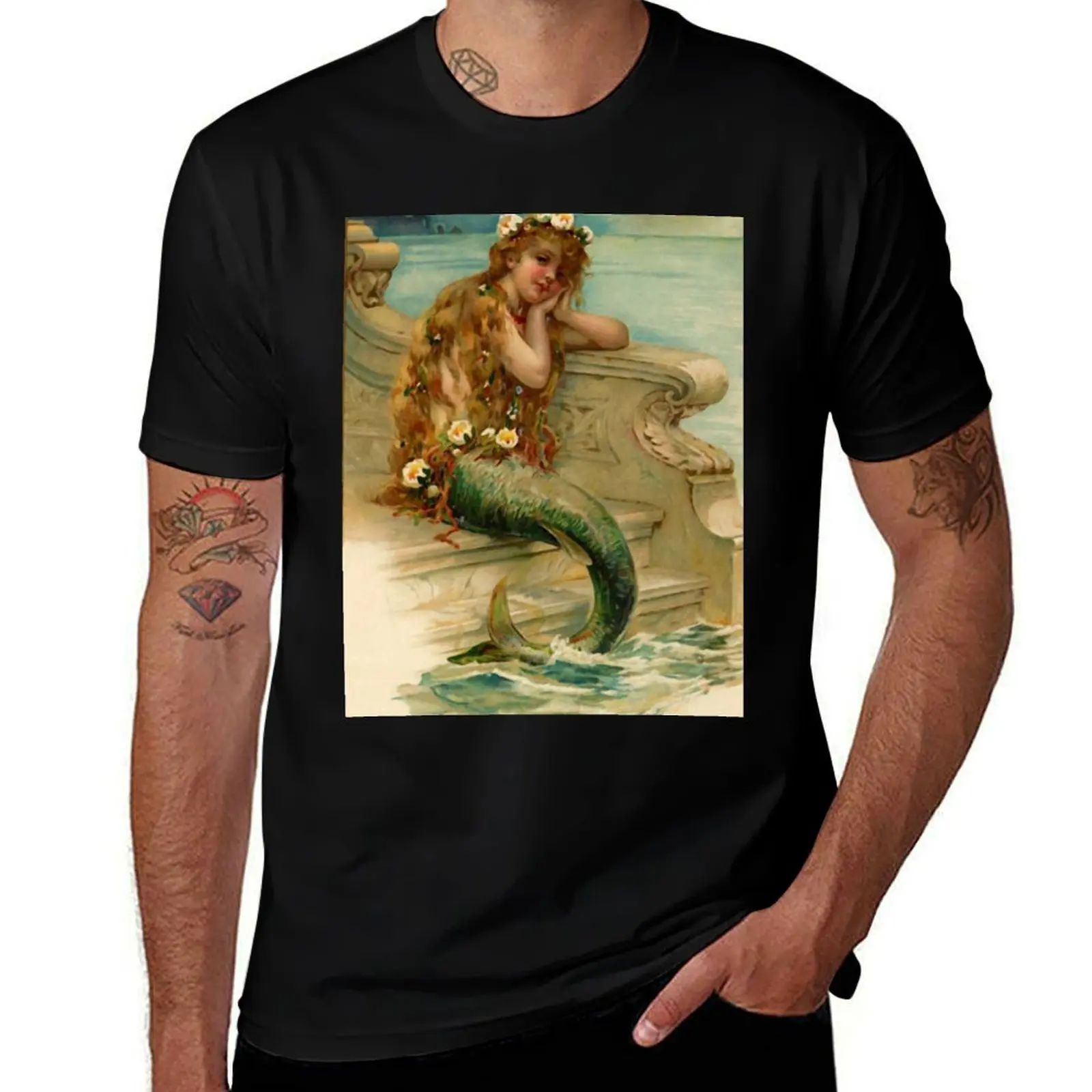 

Vintage young mermaid from a bath salts advert T-Shirt aesthetic clothes summer 2025 street wear t shirt men 100℅ cotton