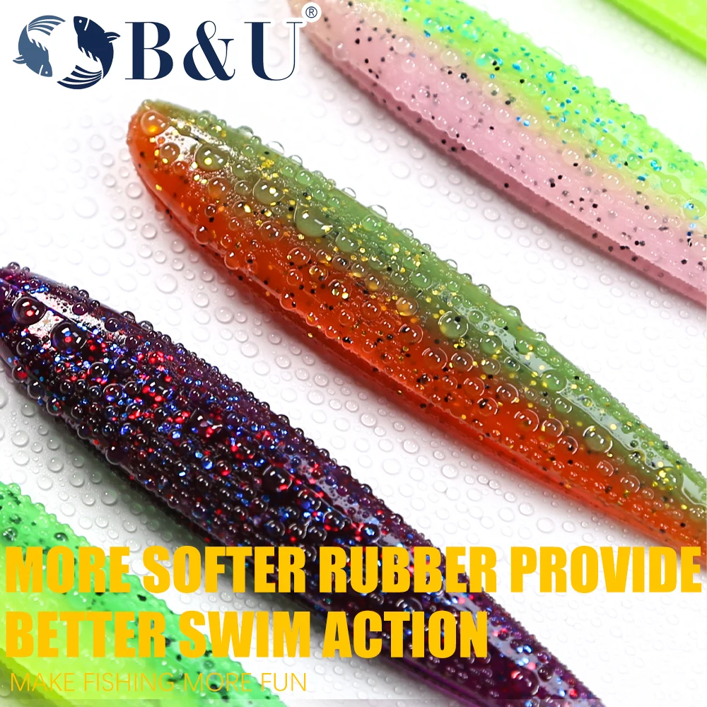 B&U-Shad Worm Fishing Soft Lure, Big Silicone Bait, T Tail, Easy Shiner, Wobbler, Swimbait, Trout, Pike, Bass, Winter, 100mm