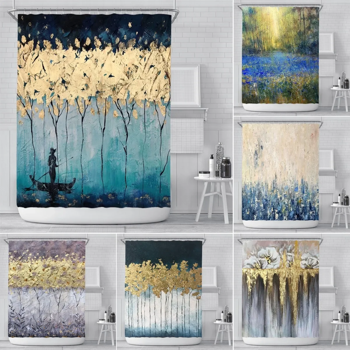 Gold Leaf Diamond Flower Shower Curtain 100% Polyester Shower Curtain Bathroom Set Waterproof Eco-Friendly Shower Curtain