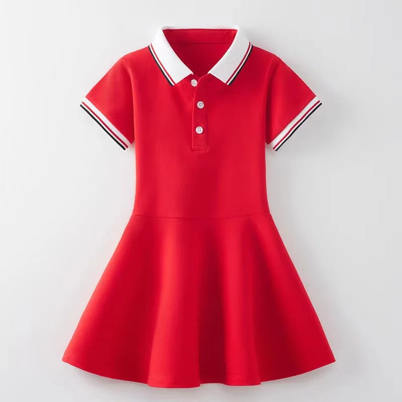 Teenagers Girls School Uniform Polo Dress 2024 New Summer Kids Casual Short Sleeve Dresses For Children\'s 4-15 Years Clothes