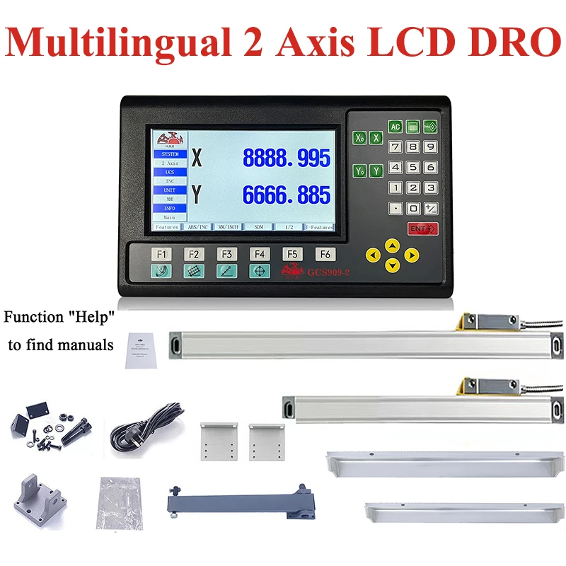 19 Languages 2 Axis LCD DRO Kit GCS909 Turning Lathe Milling Digital Readout Display & Linear Glass Scale Encoder Grating Ruler