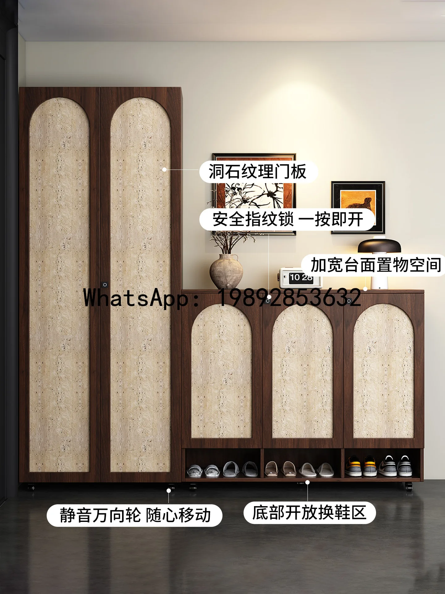 XL Doorway Shoe Cabinet Movable with Lock and Wheels for Outdoor Hallway Elevator Shoe Cabinet