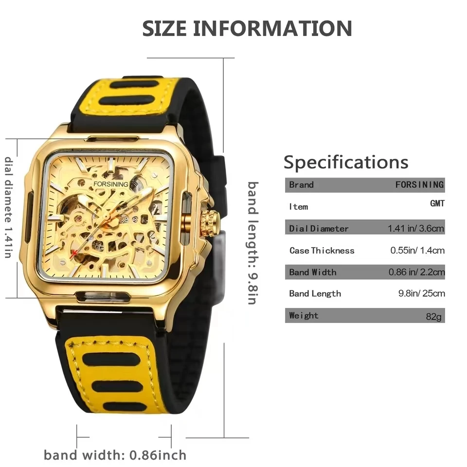 FORSINING Automatic Movement Mechanical Watches for Men Sport Skeleton Watch Hollow Silicone Strap Mens Watch Gifts Reloj Hombre