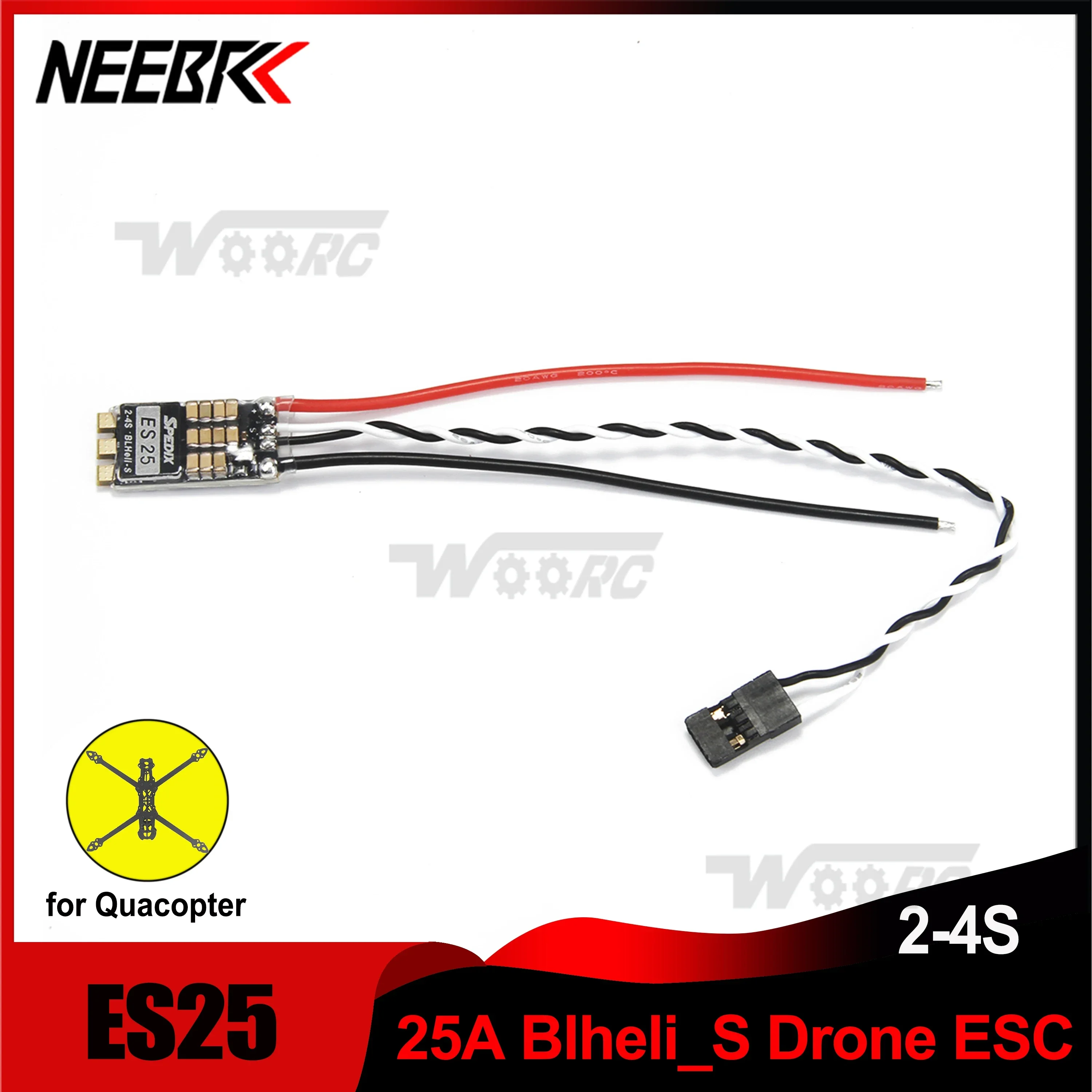 

NEEBRC 1/4pcs ES25 25A 2-4S Blheli_S FPV Racing Brushless ESC for RC FPV Racing Drone Plane Quacopter Multi Rotor 2306 Motor