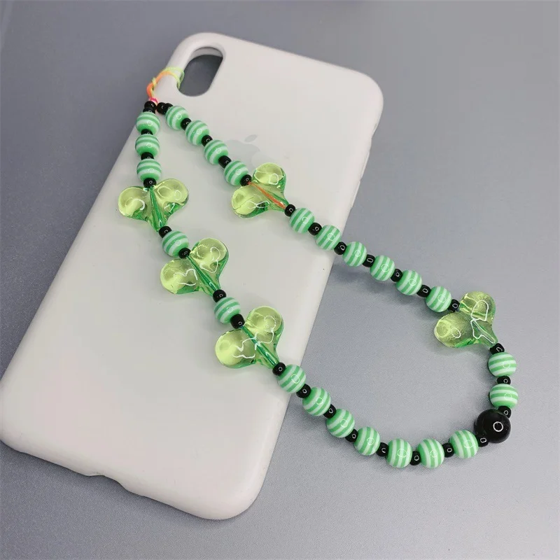 Mobile Phone Lanyard Chain Anti-lost Fashion Color Acrylic Rainbow Beads Wrist Chain DIY Resin Love Heart  Bracelet  for Women