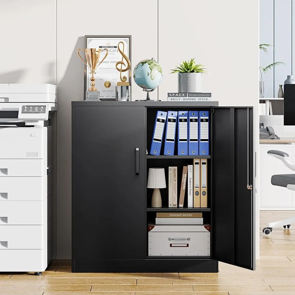 Metal Storage Cabiwith Lock, Small Locker Steel Cabi, Adjustable Shelves 2 Door Home,Oice, Warehouse,Garage(Black-36)