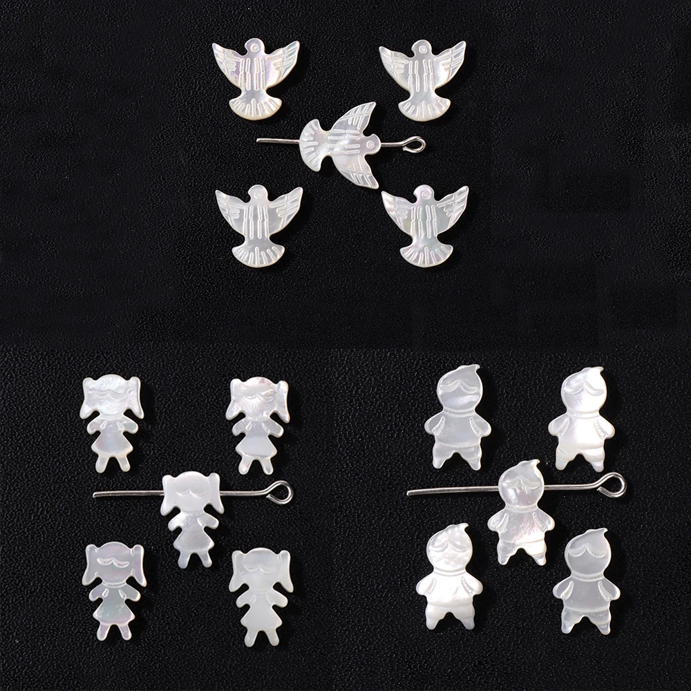 1PC Natural Mother of Pearl Shell Pendant Girl Boy Dove of Peace Carved Charms For Making DIY Necklace Earrings Accessories