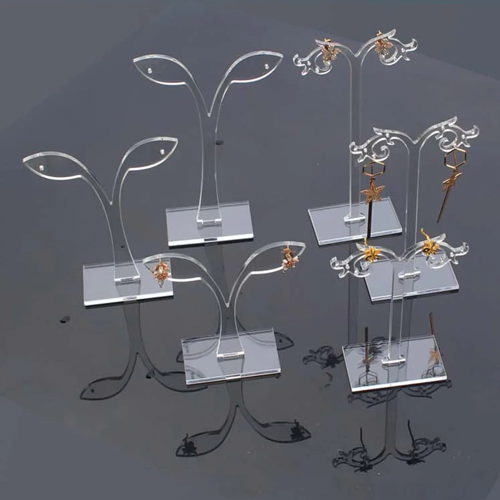 

5pcs Trendy Carved Display Stands Transparent Leaf-Shaped Acrylic Earring Holders For Home Practical Jewelry Racks Fashionable