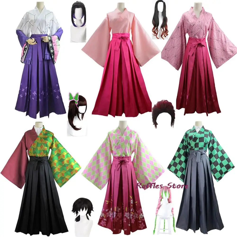 Tanjirou Nezuko Kochou Shinobu Tomioka Giyuu Kanroji Mitsuri Tsuyuri Kanao Cosplay Costume Kimono Anime Suit Wig