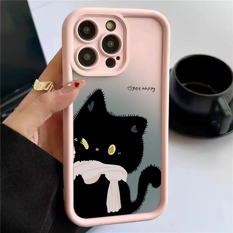 Luxe Cartoon Kat Zachte Telefoonhoes Voor Iphone 15 14 13 12 11 Pro Max Mini 7 8 Plus Se 2020 X Xs Xr Schokbestendige Beschermhoes