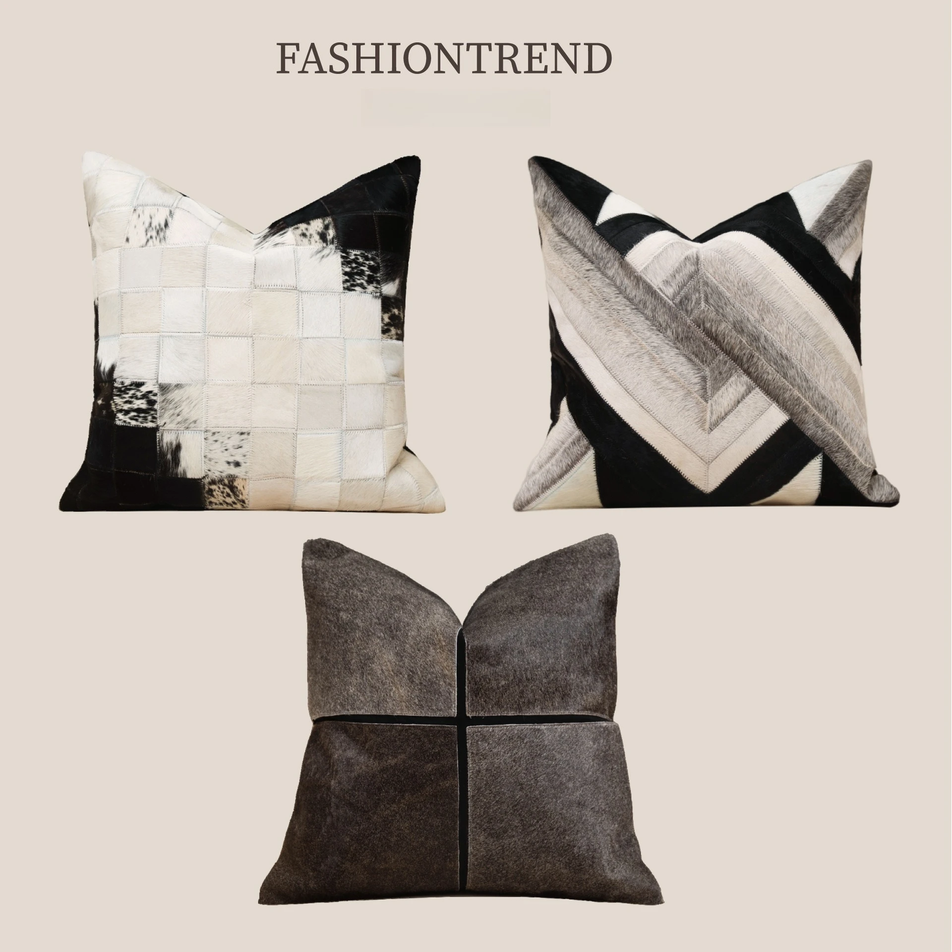 Luxury Faux Leather Spliced Pillow Cover Hand‑Stitched Cushion Case for Sofa Home Decor