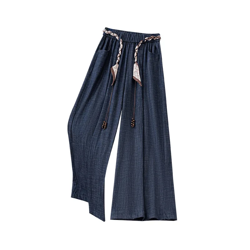 سراويل فضفاضة واسعة الساق على الطراز الكوري للنساء، سراويل مستقيمة غير رسمية بلون سادة للخريف بخصر عالٍ