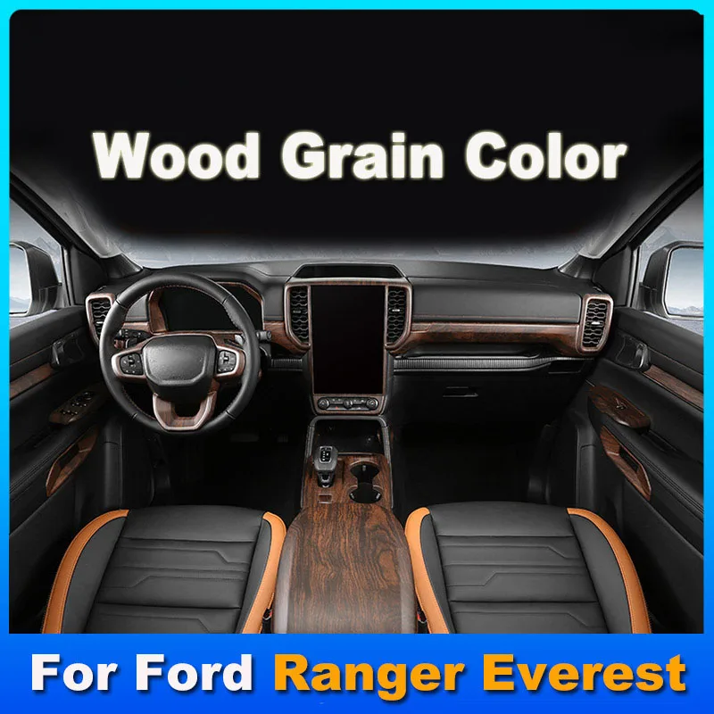 

For Ford Ranger T9 Raptor Everest 2023 2024 LHD RHD Wood Grain Interior Overlay Covers Instrument Trim Center Gear Shift Panel