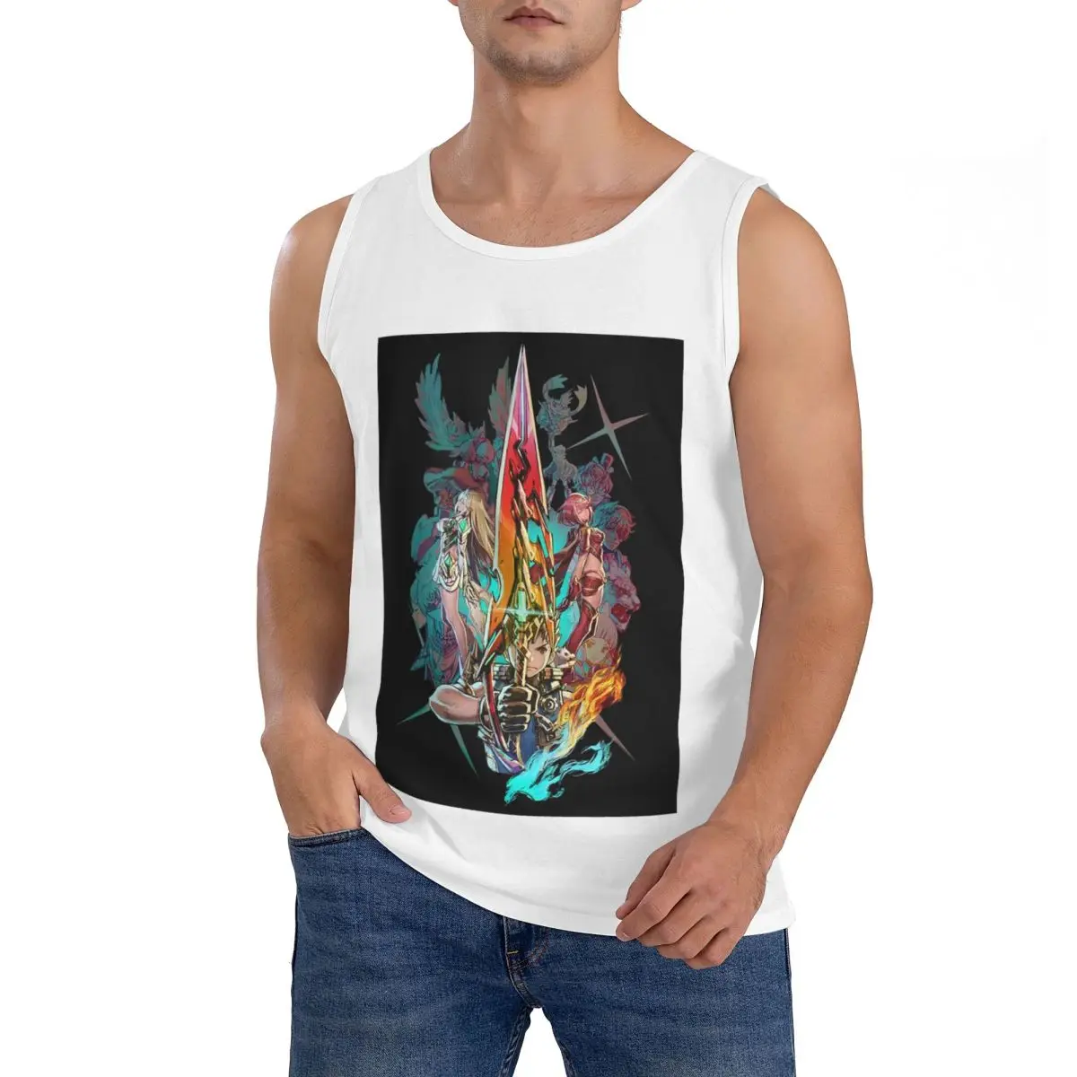 100% Cotton Xenoblade Chronicles 2 - Team Sleeveless T-Shirt Men Workout Sports Clothing Tops Men's Crew Neck Vest