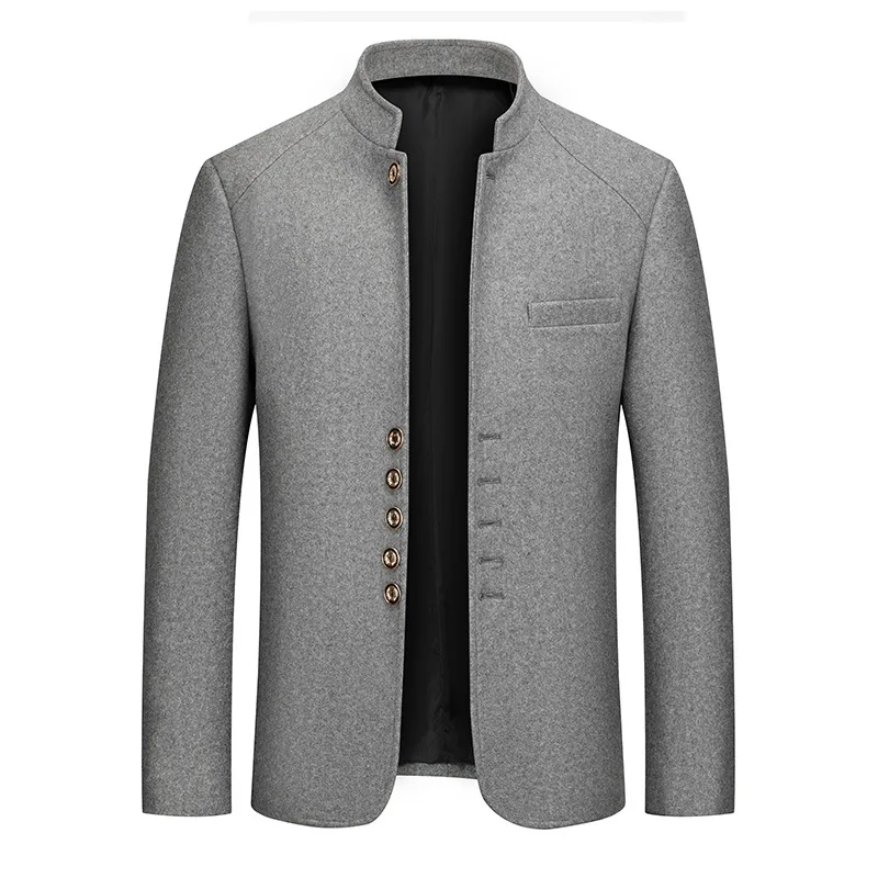 

Autumn Winter New Mens Clothing Casual Slim Fit Stand Collar Wool Coats Men Solid Woolen Overcoat Fashion Chinese Style Outwear