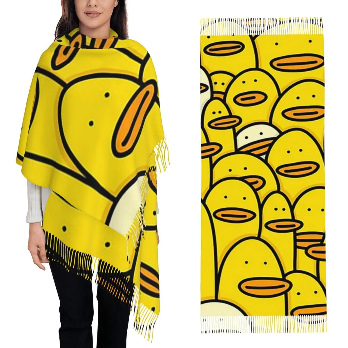 Cartoon Yellow Rubber Duck Pattern Scarf Tassel Scarves Women Soft Warm Shawls and Wraps Large Fall Winter Shawl Wrap