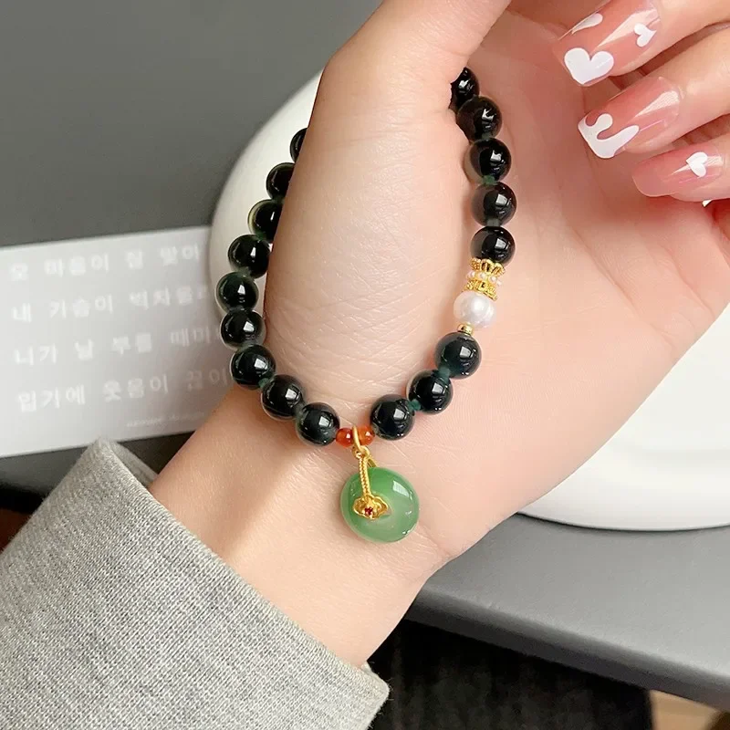 Retro Chinese Feng Shui Ink Imitation Sugar Heart Blue Gem Bracelet Temple Cultural and Creative Commemorative Handchain Jewelry