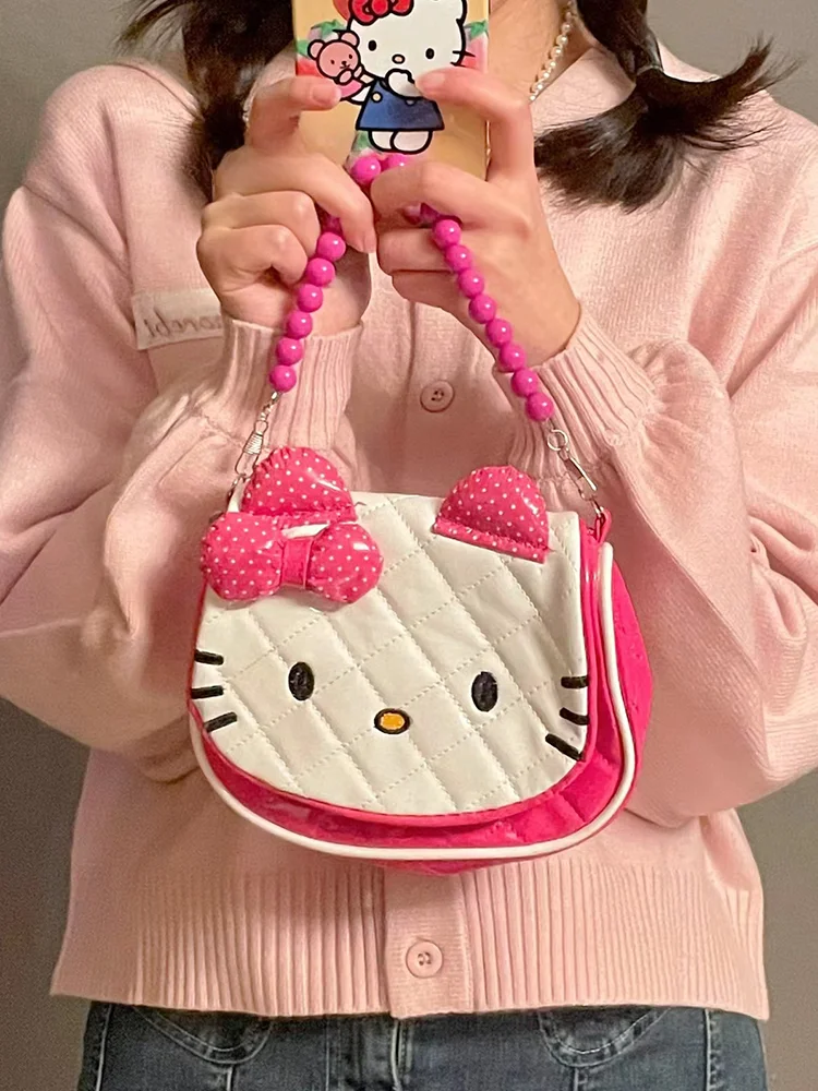 Hello Kitty Bag Handheld Crossbody Small Bag Versatile for Female College Students New Children's Cartoon KT Cat Shoulder Bag