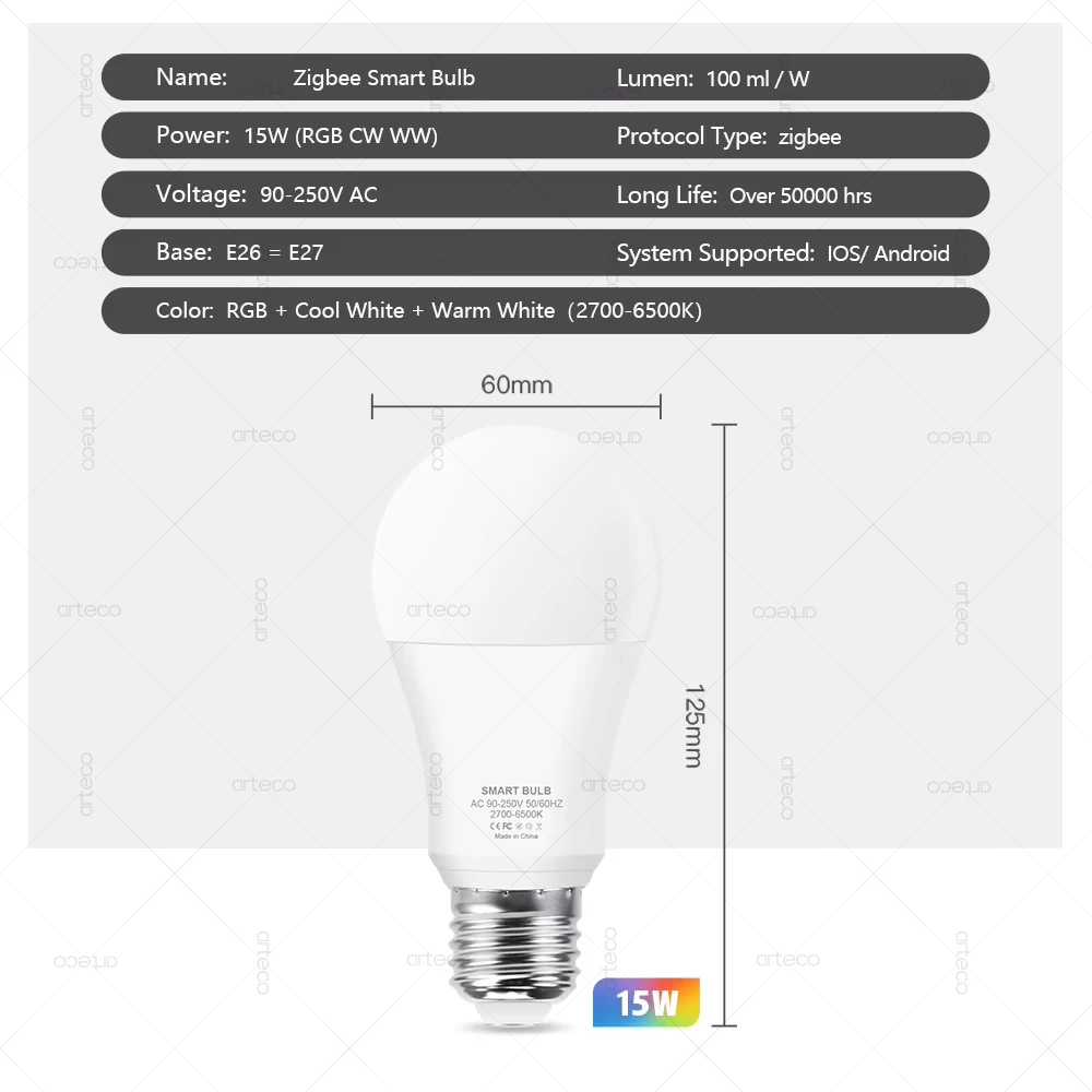 Zigbee E27 Led Light Bulb Alexa Smart Led Lamp RGB CW WW Led Bulbs Work With Smart App Home Assistant Z2M Google  Zigbee 3.0 Hub image 3