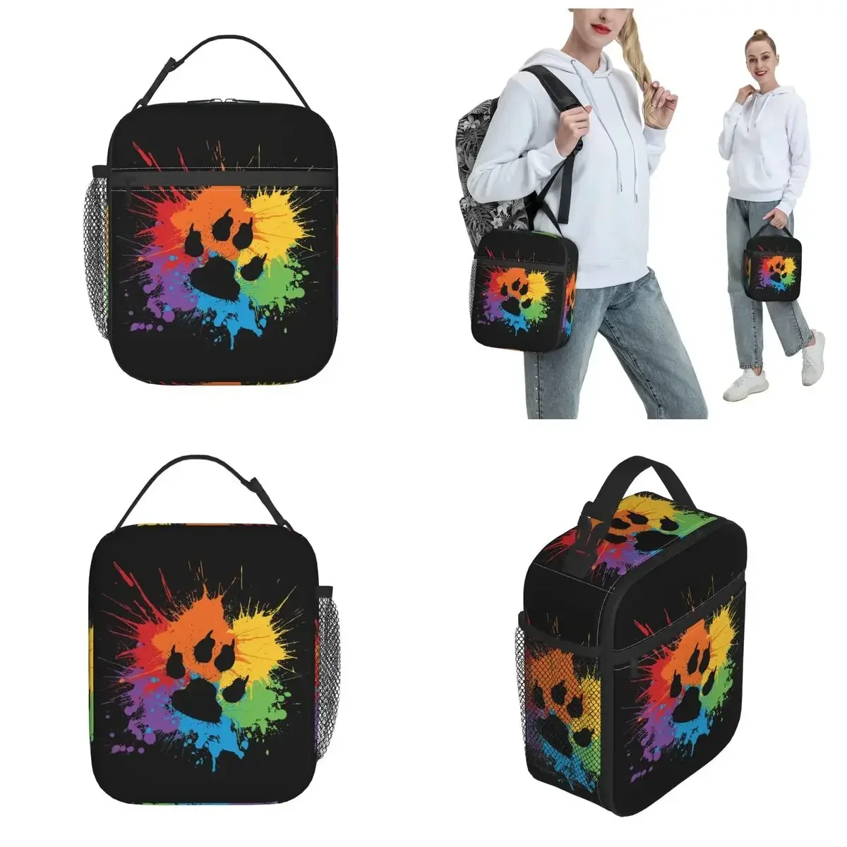 Dog Paw Pride Dark Rainbow Accessories Insulated Lunch Bag For Outdoor Food Box Portable Cooler Thermal Lunch Boxes