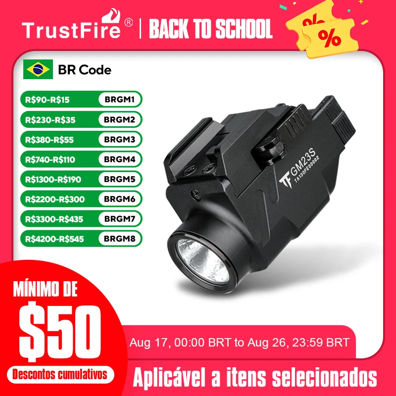 Lanterna Tática Trustfire GM23s 800 Lúmens com Laser Verde e Liberação Rápida para Trilho Picatinny de 20mm