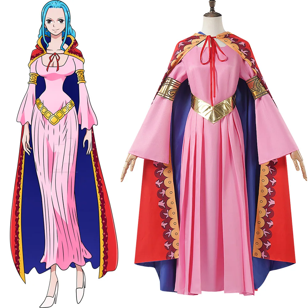 

Anime Nefertari Vivi Cosplay Adult Pink Dress Cloak Outfits For Women Princess Vivi Halloween Costume