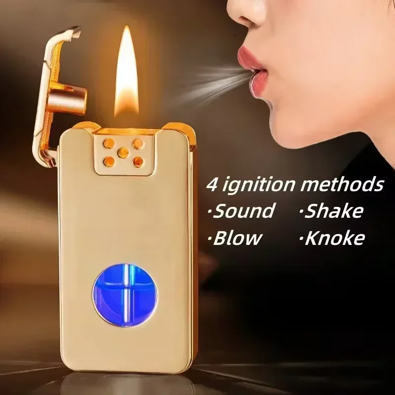 2025 Intelligent Voice Controlled Kerosene Lighter Metal Transparent Oil Arc Ignition Personalized Gift Cigarette Accessories