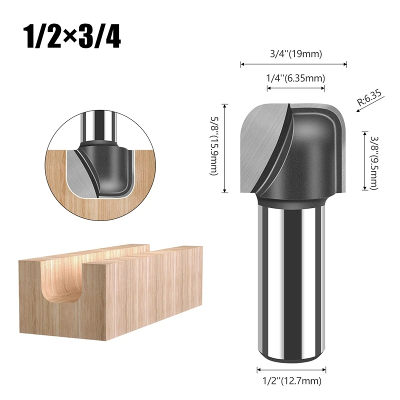 4Pcs Bowl & Tray Router Bit Round Nose Groove Head Wood Cutter Woodworking Tools Carving Cutting Tool