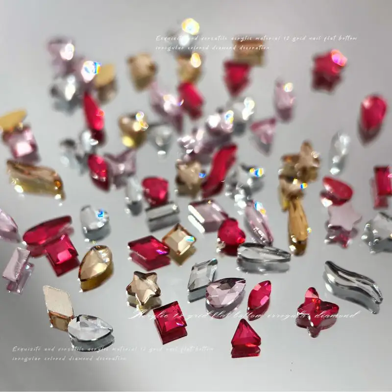 12 Grids Nail Rhinestones Jewelry Flat Bottomed Irregular Diamond Nail Art Decorations Nails Accessories Charms Supplies
