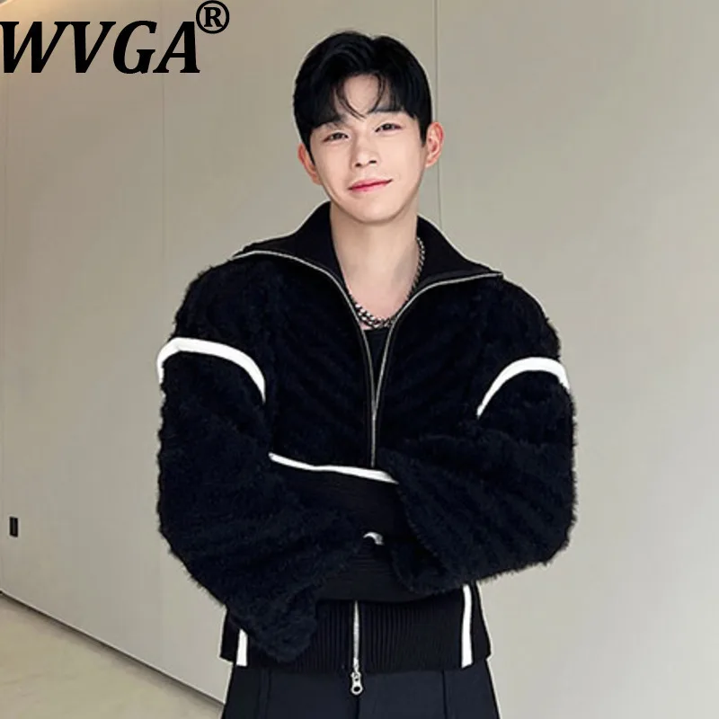 

WVGA Spring Autumn New Men Color-Block Striped Large Lapel Batwing Sleeve Zipper Sweaters Niche Chic Casual Cardigan Tops W17161