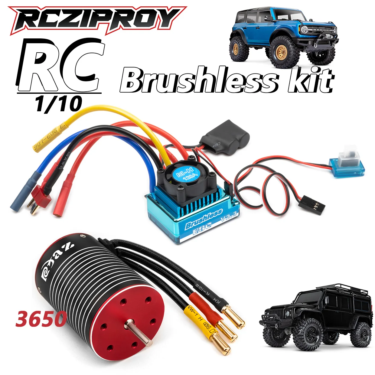 

RC 3650 Brushless Motor with 120A ESC Combo, Programmable for 1/10 RC Car Tracked Axial SCX10 Tamiya Traxxas Off-Road Waterproof
