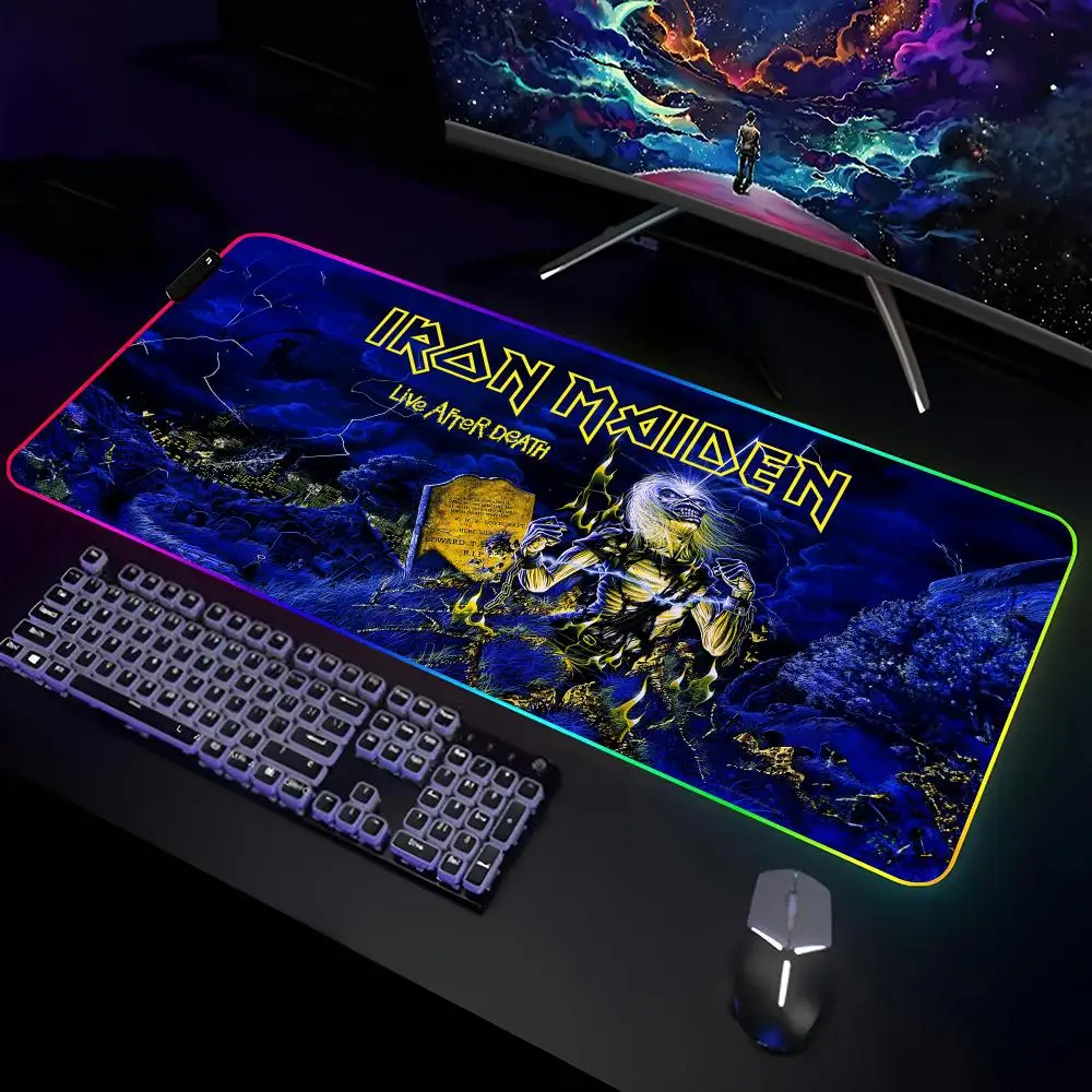 I-IronS Rock M-Maiden Band Mouse Pad Gamer RGB Deskmat Keyboard Mat Gaming Laptops LED Mousepad Desk Protector Anime Mause Mats