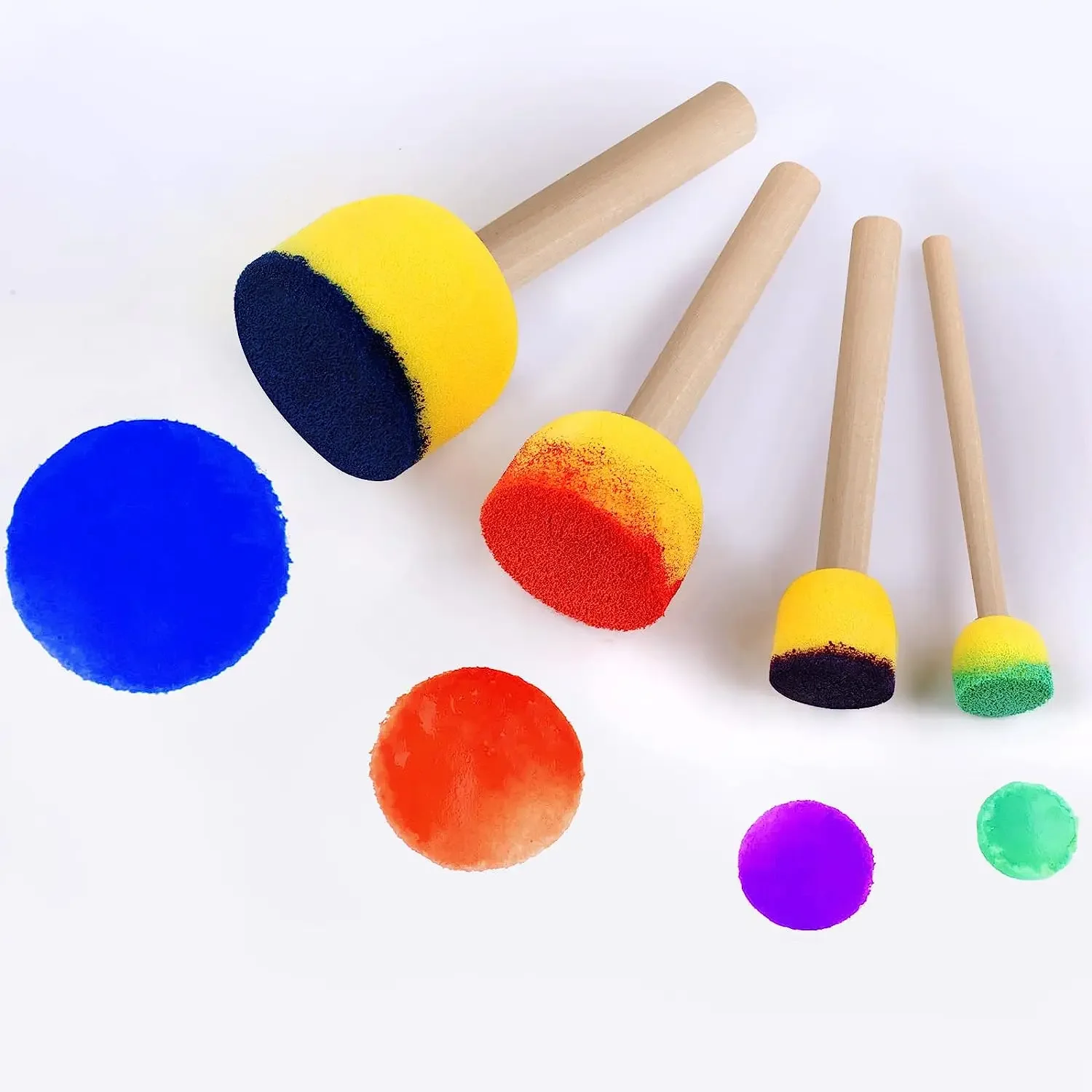 Round Sponges Brush Set Stencil Sponge Brushes DIY Painting Sponges Children Drawing Craft Brushes with Wood Handle art sponge