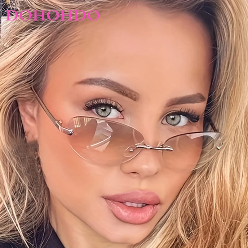 

Vintage Y2K Rimless Metal Oval Women Sunglasses New Luxury Designer Trend Men Sunglass Outdoor Travel Shades Ladies Lentes UV400