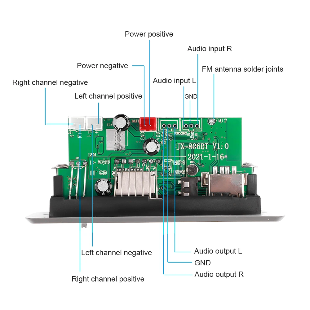 MP3 Decoder Board 50W Amplifier Wireless Bluetooth 5.0 MP3 Player 6V-12V Car Audio FM Radio Module Handsfree Call Recording