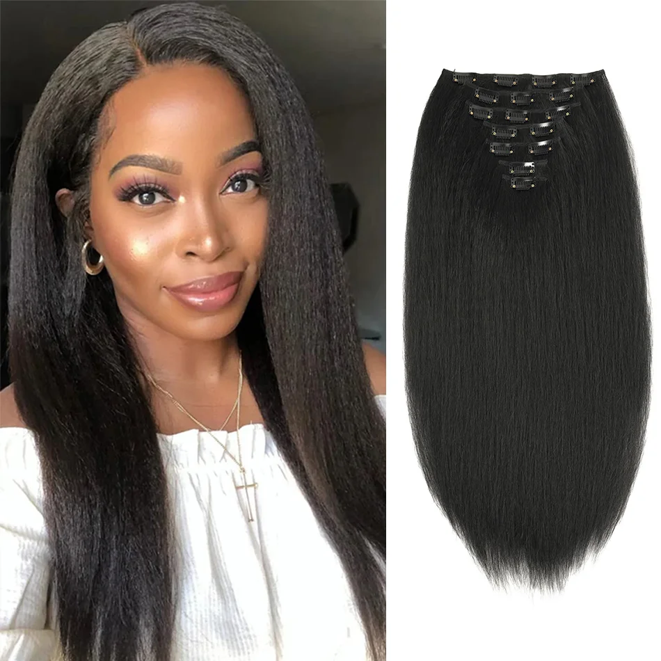 

Синтетические прямые заколки Yaki для наращивания волос, прямые шиньоны, клипсы, синтетические волосы для наращивания, 22 дюйма для женщин