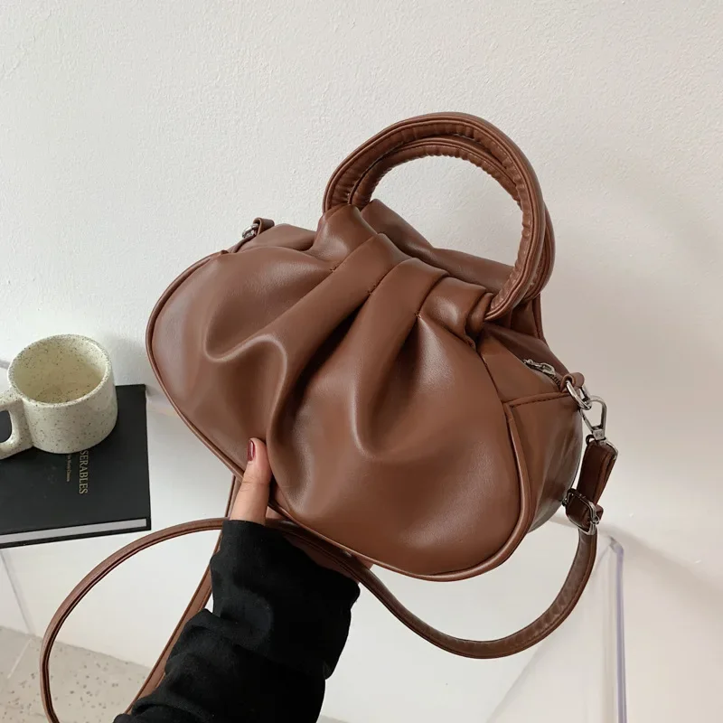 

2024 new solid color women's bag retro cloud fold handbag carry armpit shoulder bag cross-body bag luxury