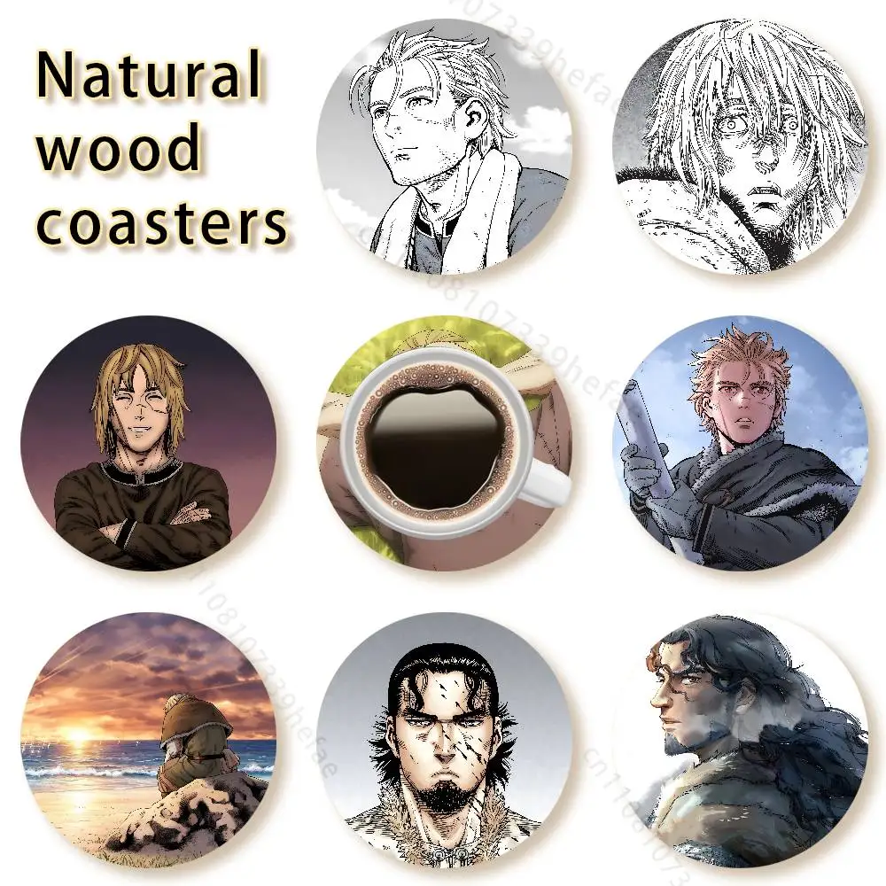 

T-Thorfinn Vinland saga Comics Round Wooden Coaster 4 Inch Heat-Resistant Anti-skidding Home Party Theme Decor Photo Props Gifts