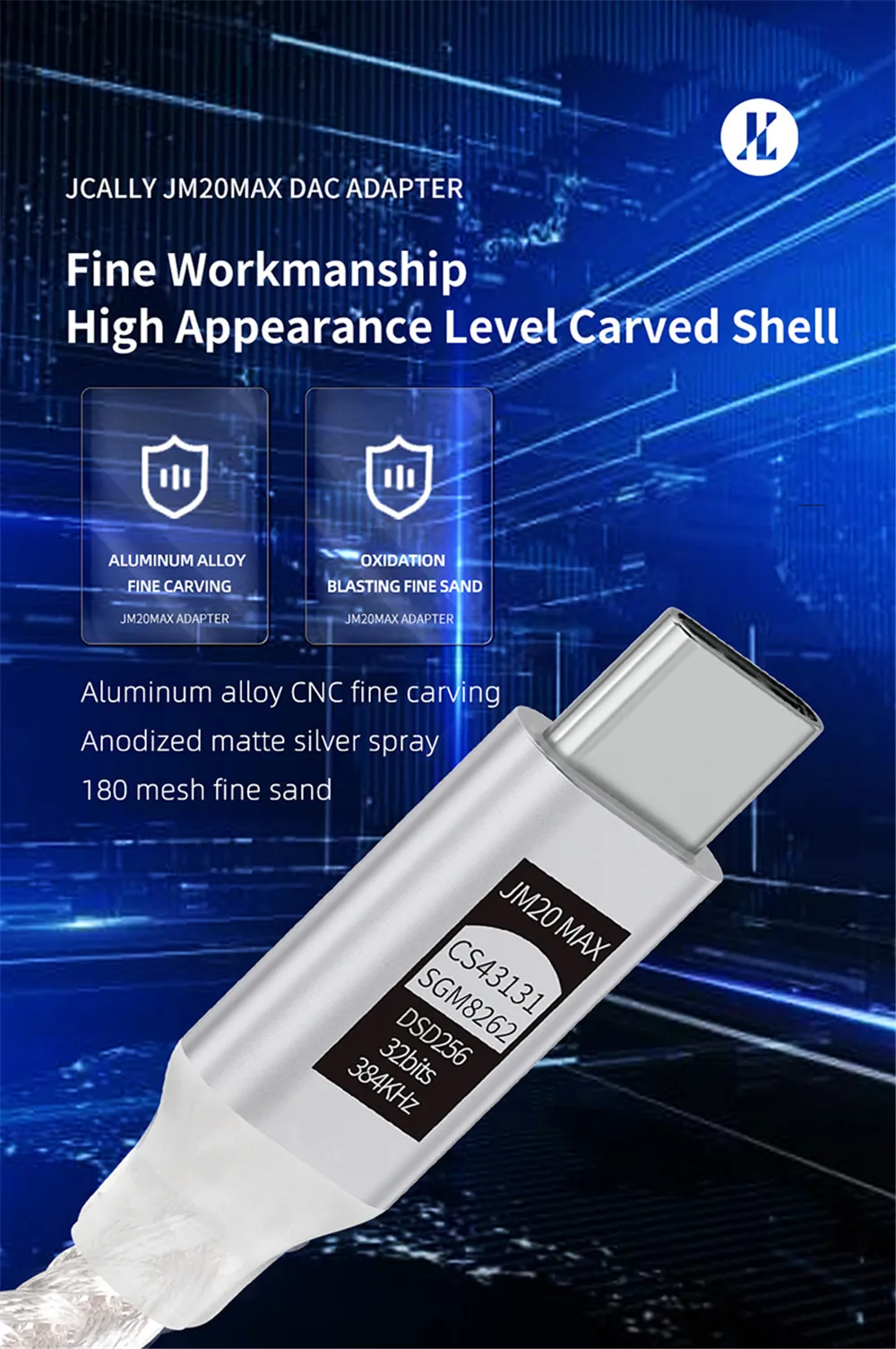 JCALLY JM20 Max CS43131 Typ C auf 3,5 mm HiFi DAC JM20 Digitale Audiodekodierung USB C Kopfhörer AMP Adapter für Android iPhone 15 16 – Detail 25