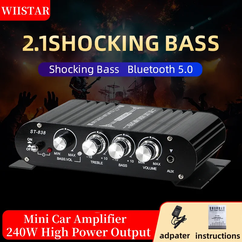 Bluetooth 5.0 Sound Amplifier, 2.1CH Power Amplifiers, ST-838 Digital Amplifier   For Home Car Meeting Theater AMP