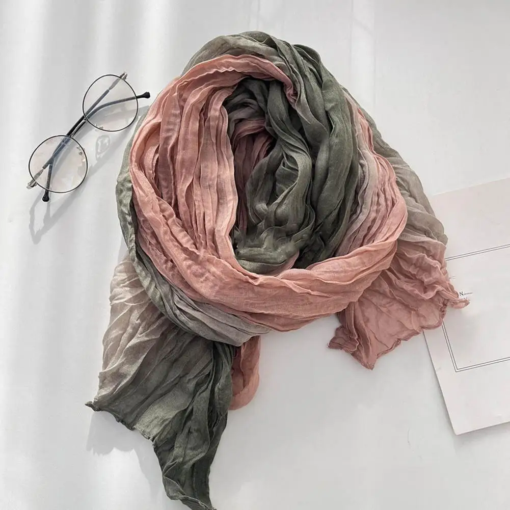 Autumn Winter Men Women Shawl Scarf Gradient Color Versatile Wrinkled Long Scarf Wind-Proof Cold-Resistant Shawl Wrap