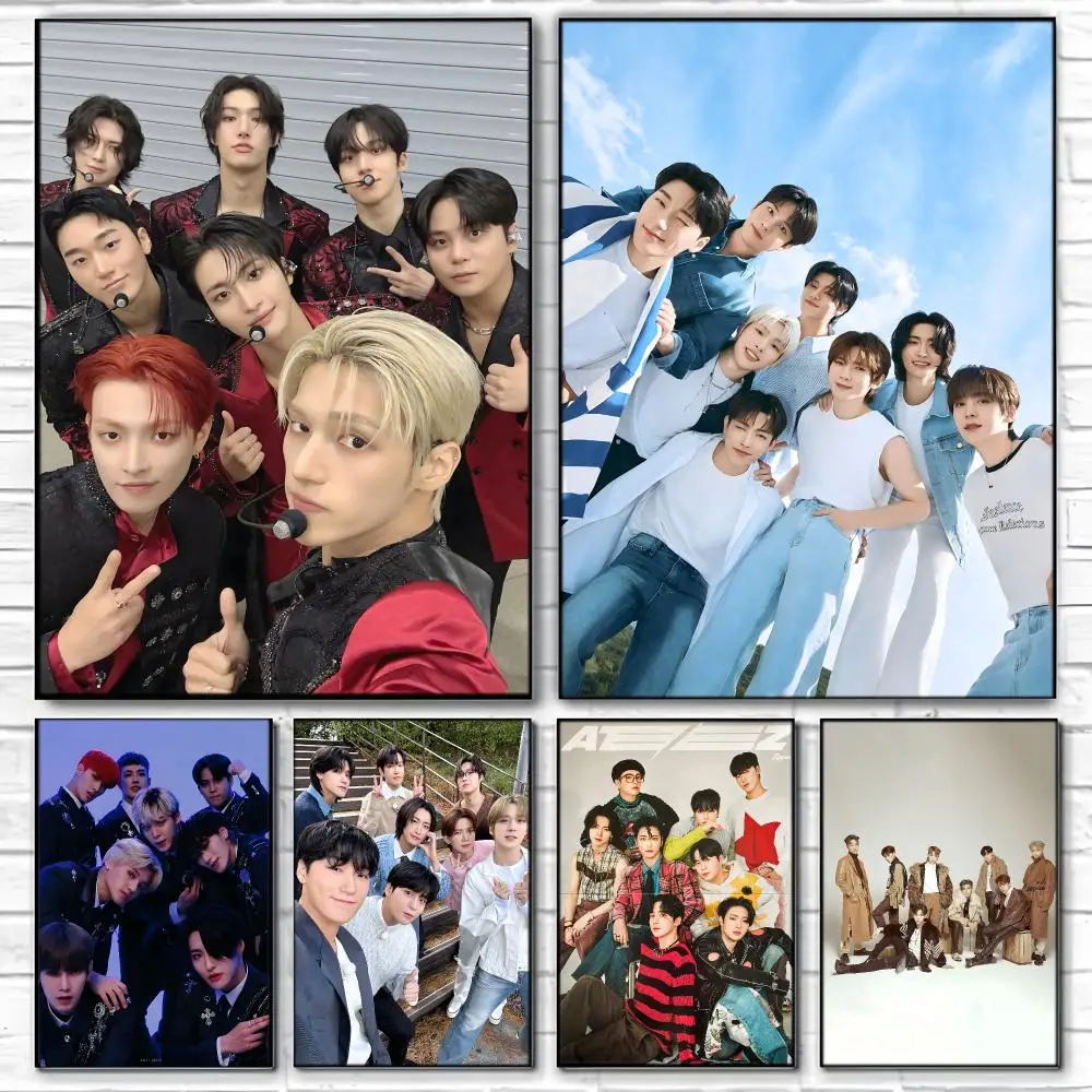 Boy Group A-ATEEZ Poster  Self-adhesive Art Waterproof Paper Sticker Coffee House Bar Room Wall Decor